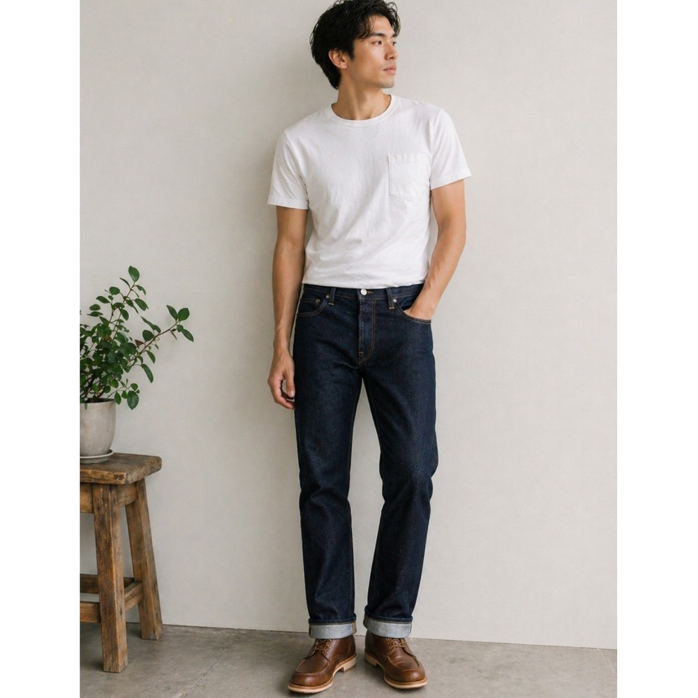 Hiroshi Kato Selvedge Denim Jeans Men 34 Raw Indigo Made in USA Slim Straight